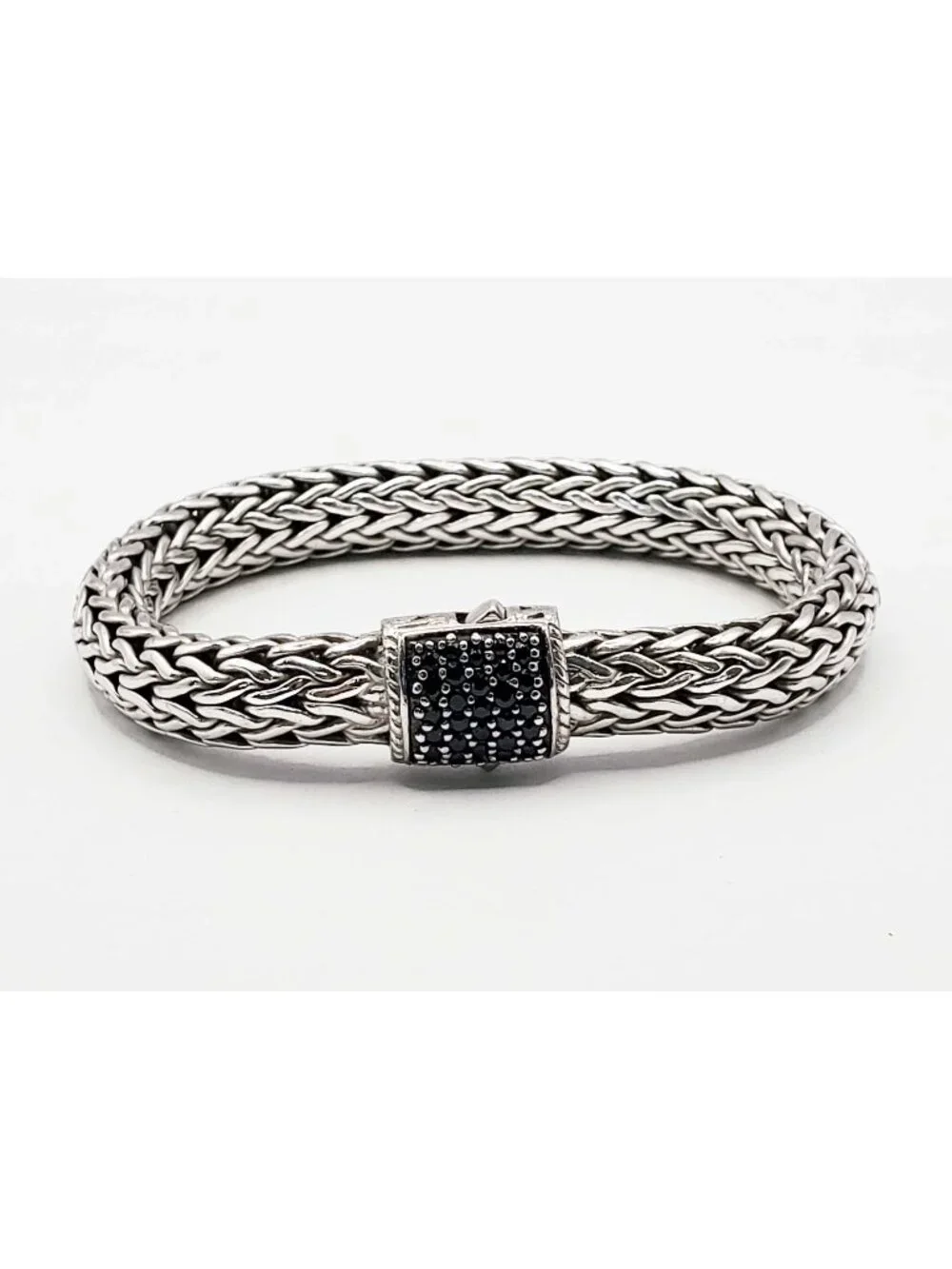 John Hardy 7.5mm Black Sapphire Icon Bracelet Sterling Silver Size M-L
